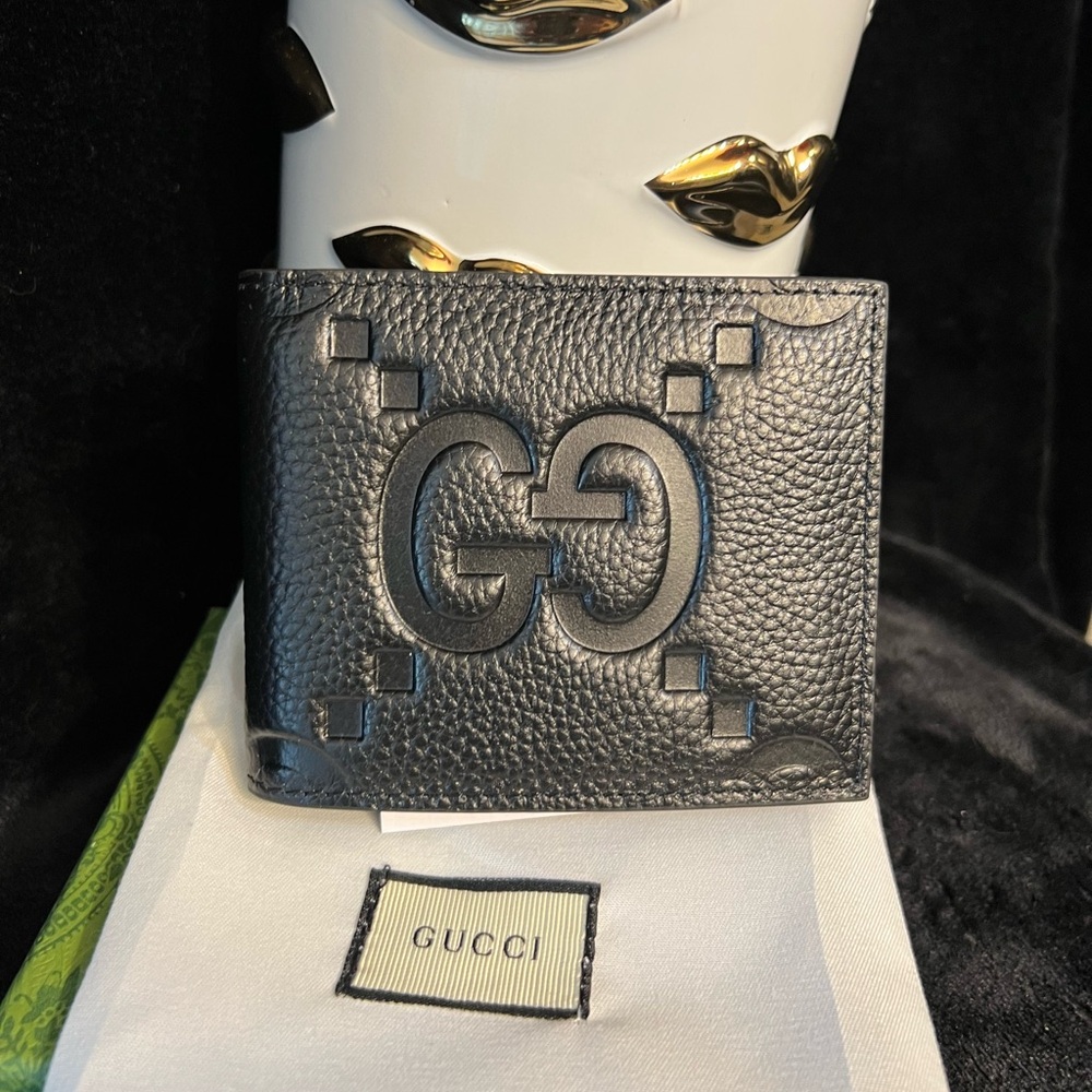 š¤š¤Black FASHION DESIGN Jumbo G pebble grain leather bi-fold walletš¤š¤NWOT - Picture 3 of 11